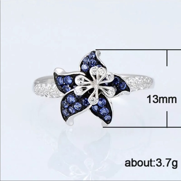 New Women’s 925 Silver Flower Sapphire Ring - Picture 6 of 6